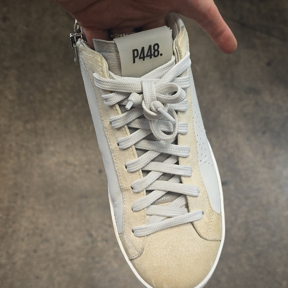 P448 Beige & White Suede Leather High-Top Sneaker